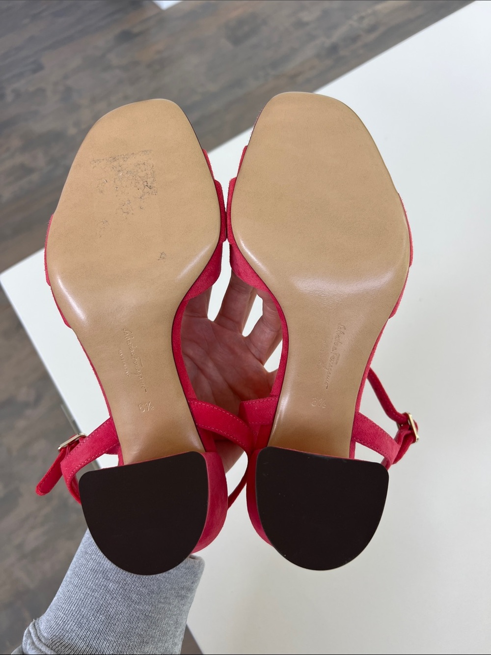 Salvatore Ferragamo ondina 55 fandango pink suede leather open toe heels sandals - Picture 2 of 12